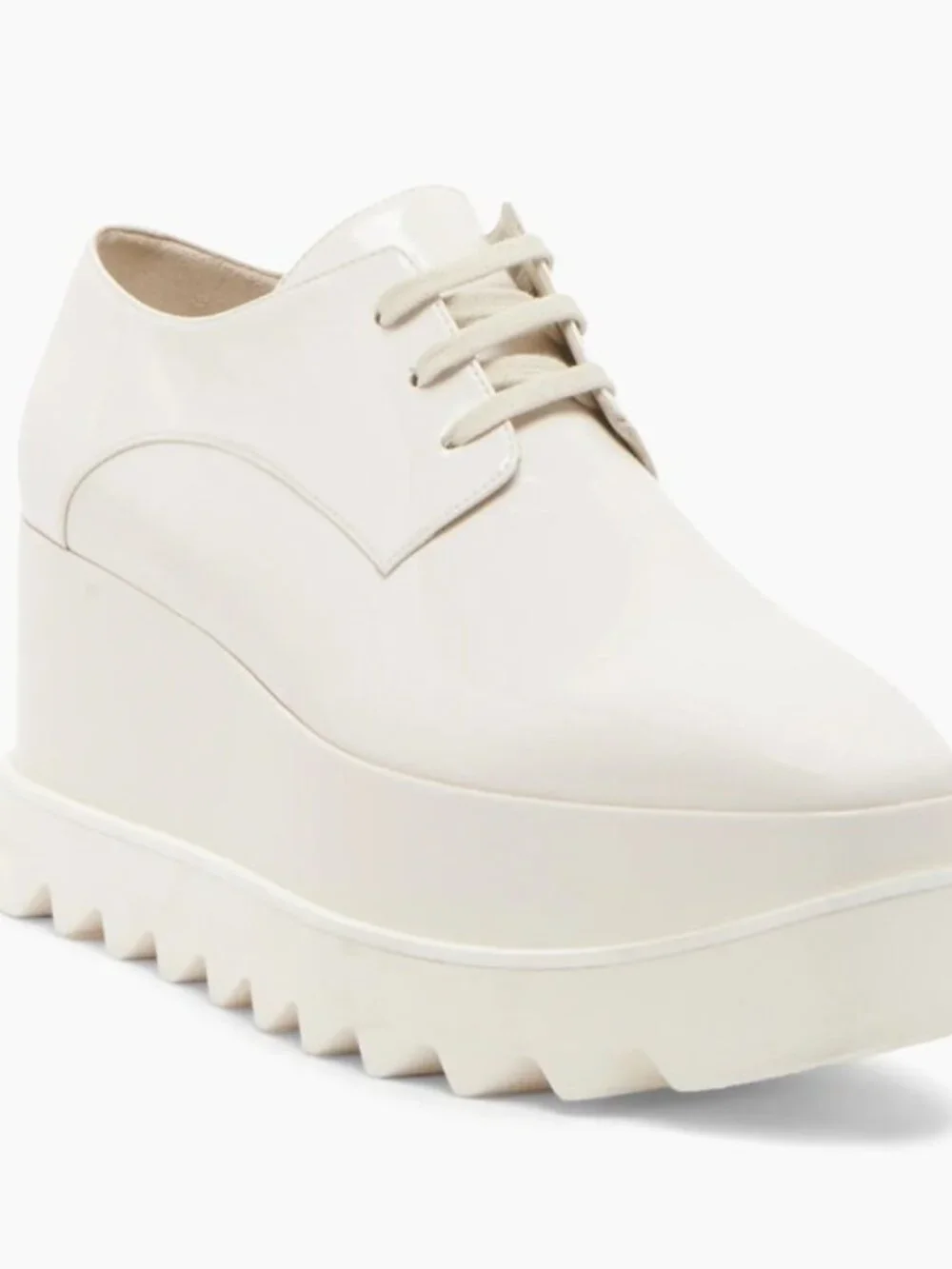 Size 37.5 (7.5) Ivory Stella McCartney Elyse Shiny Patent Platform Lace-Up Shoes